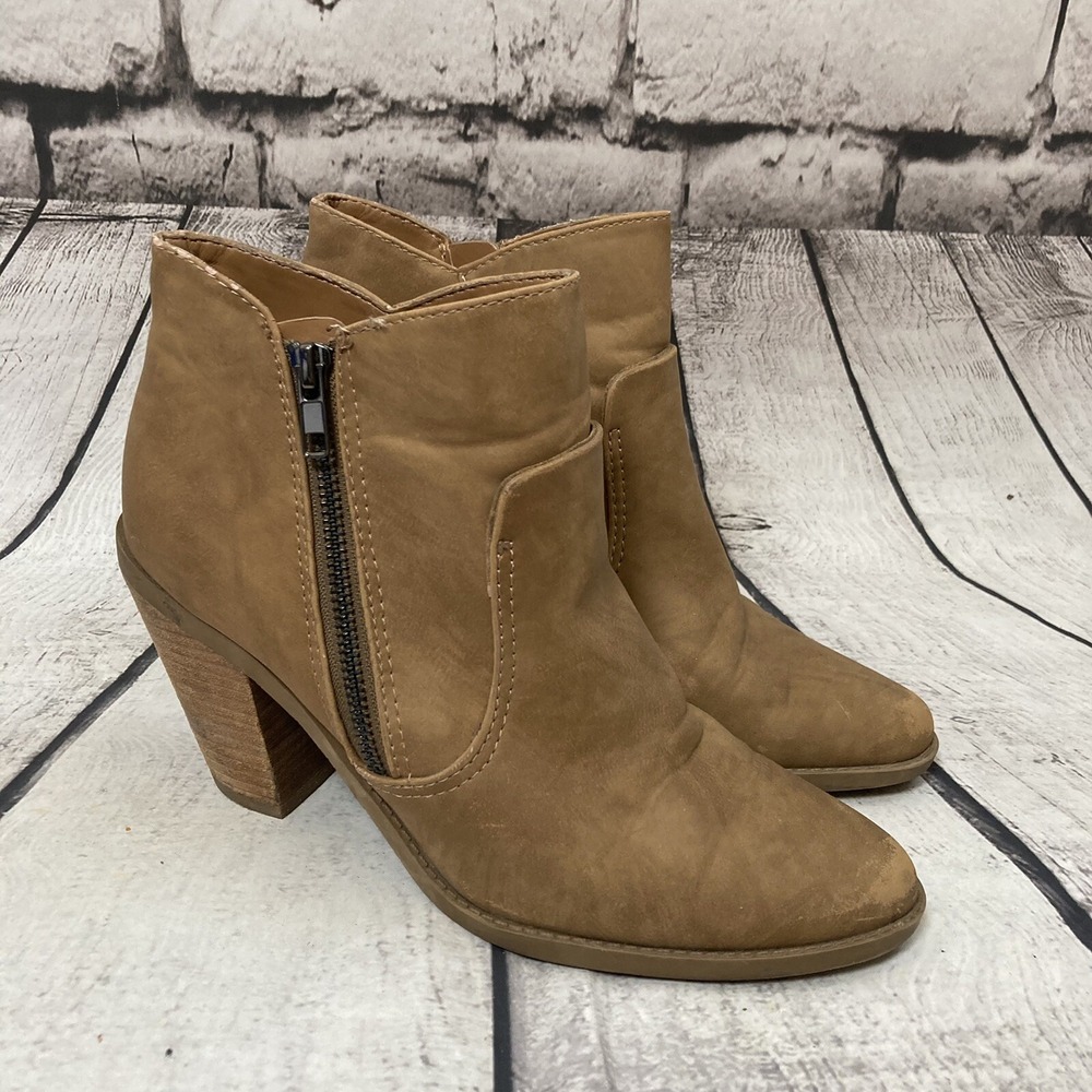 Dolce Vita Ankle Boots Womens Size 9.5 Tan Leather Block Heel Western Booties